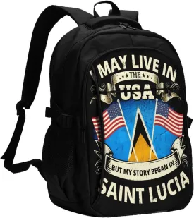 Vintage Saint Lucian Lucia Flags Business Laptop Backpack Travel Backpacks Outdoor Rucksack Large Bag Daypack with USB Charging Port Multi-Pocket for Hiking Camping