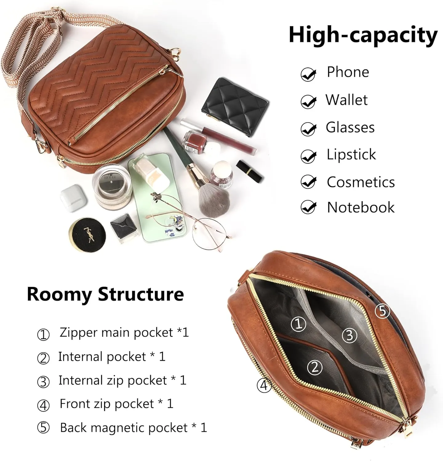 VODIU Crossbody Bags for Women Purses Handbags Leather Shoulder Bag with Guitar Strap Cross Body Bag for Woman Trendy Purse