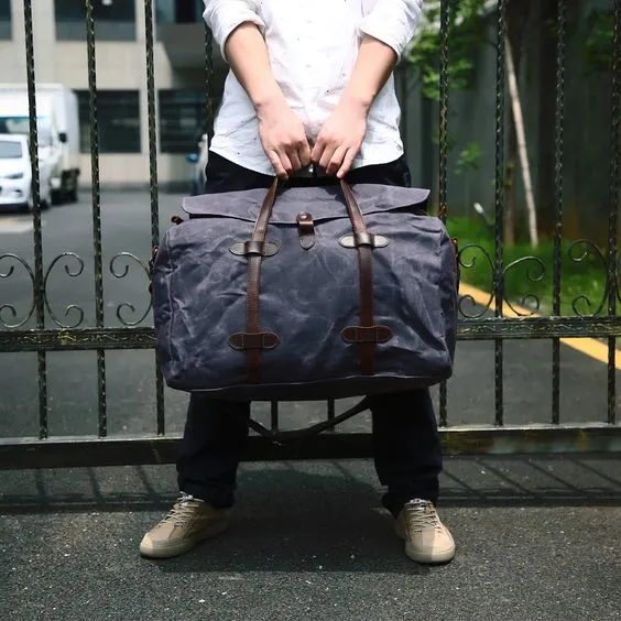 Waxed Canvas Duffle Bag Waterproof for Travel-Black