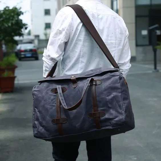 Waxed Canvas Duffle Bag Waterproof for Travel-Black