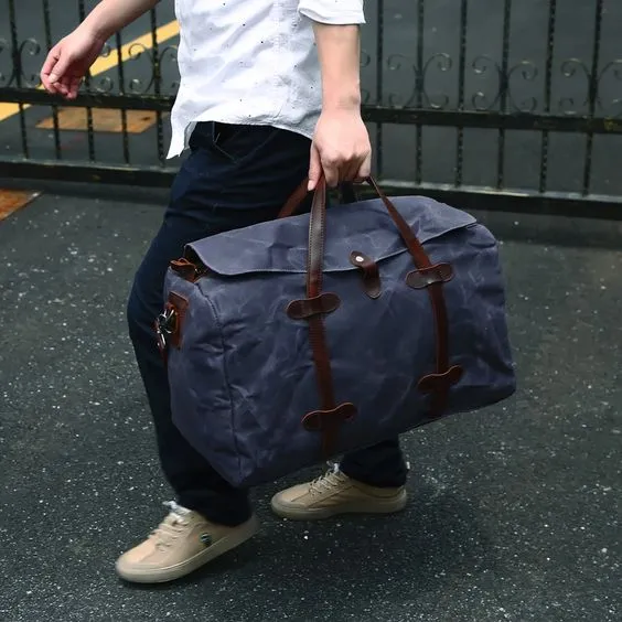 Waxed Canvas Duffle Bag Waterproof for Travel-Grey