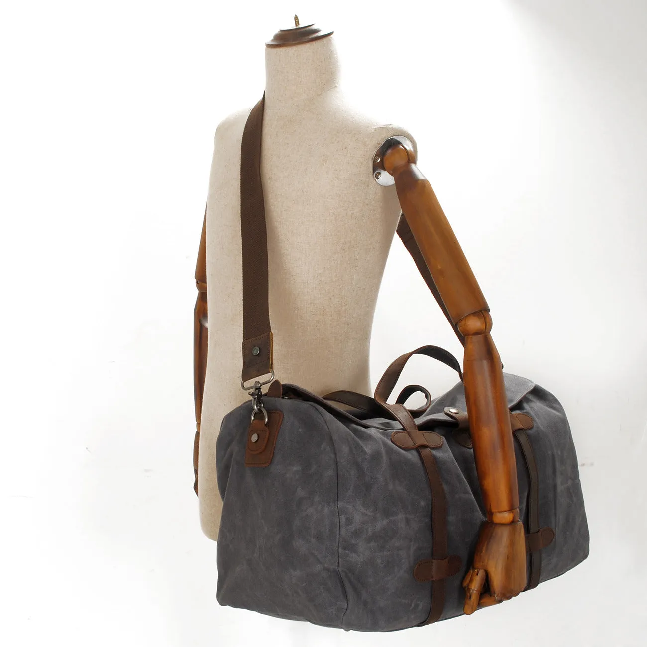 Waxed Canvas Duffle Bag Waterproof for Travel-Grey