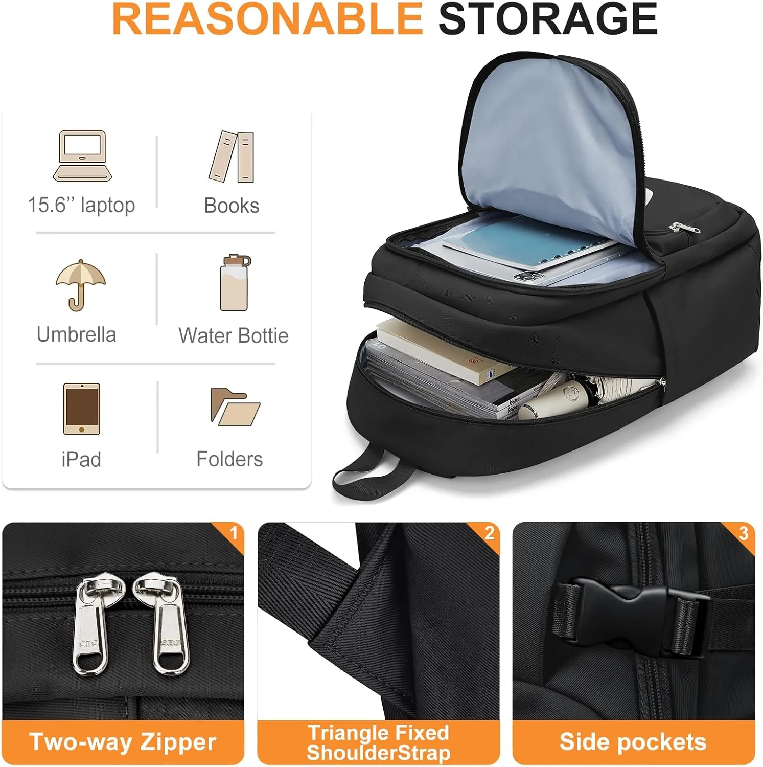 weradar Black College Backpack For Women Men,Simple Middle School Bag,Casual Daypacks Backpack With Lots Of Pockets,Cute School Backpack For Teens Boys Girls
