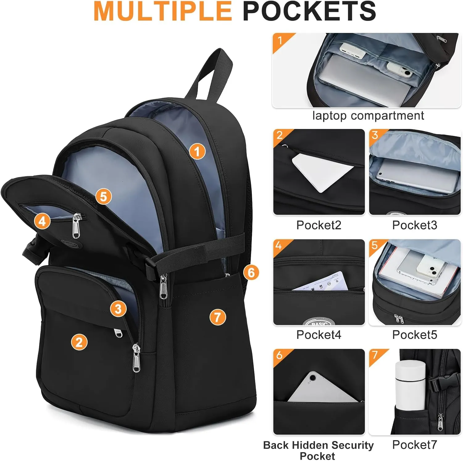weradar Black College Backpack For Women Men,Simple Middle School Bag,Casual Daypacks Backpack With Lots Of Pockets,Cute School Backpack For Teens Boys Girls