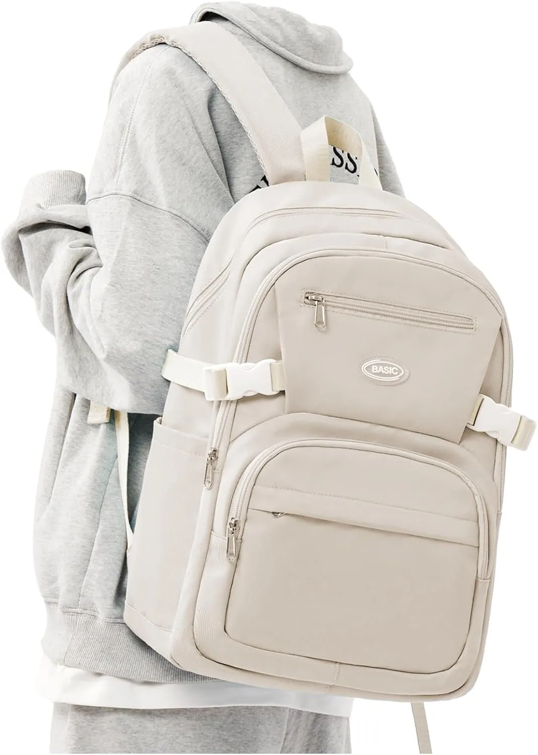 weradar Cute School Backpack For Teens Boys Girls,Simple Middle School Bag,Casual Daypacks Backpack With Lots Of Pockets,Aesthetic College Backpack For Women Men(Beige)