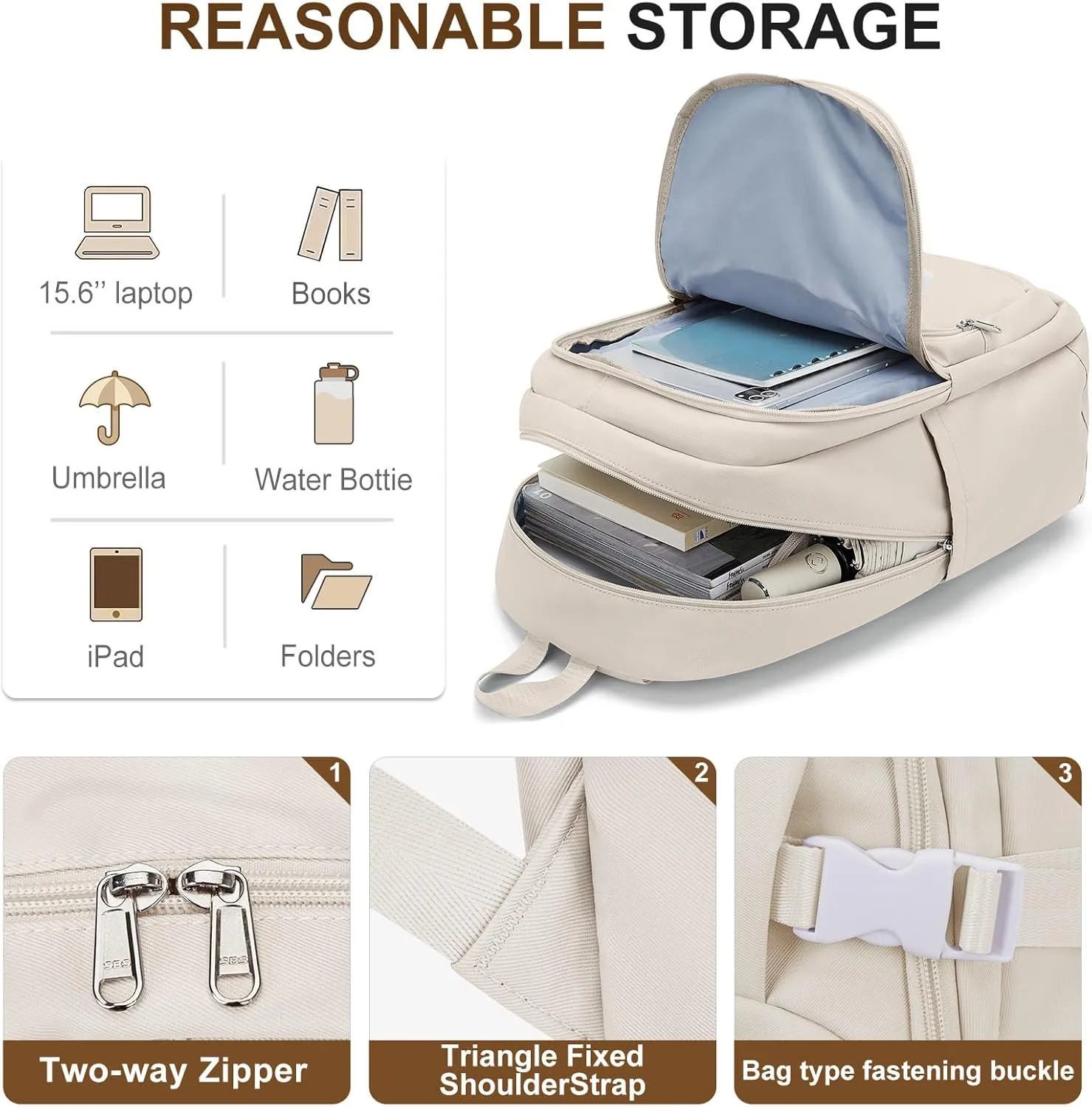 weradar Cute School Backpack For Teens Boys Girls,Simple Middle School Bag,Casual Daypacks Backpack With Lots Of Pockets,Aesthetic College Backpack For Women Men(Beige)