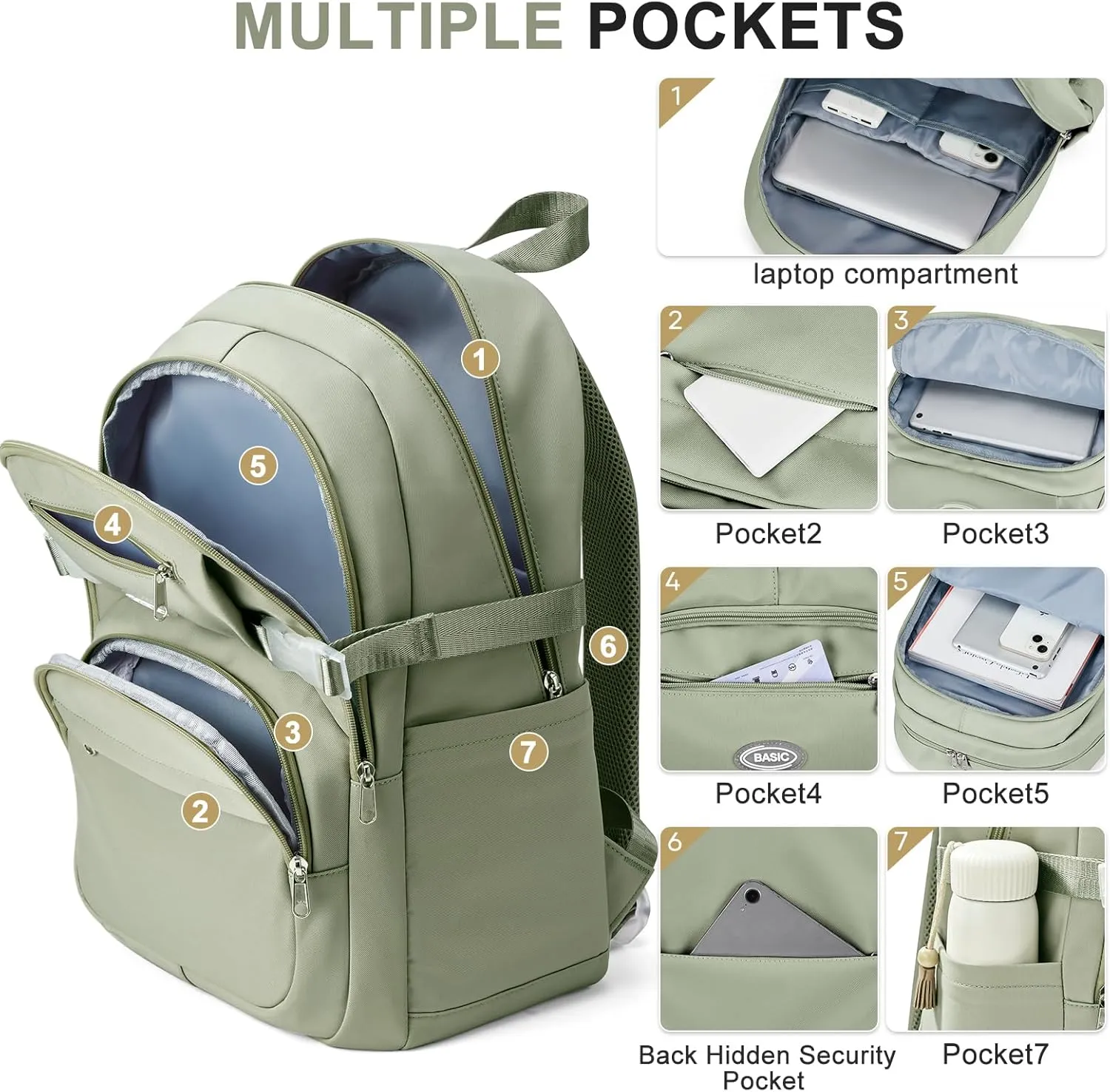weradar Cute School Backpack For Teens Boys Girls,Simple Middle School Bag,Casual Daypacks Backpack With Lots Of Pockets,Aesthetic College Backpack For Women Men(Green)