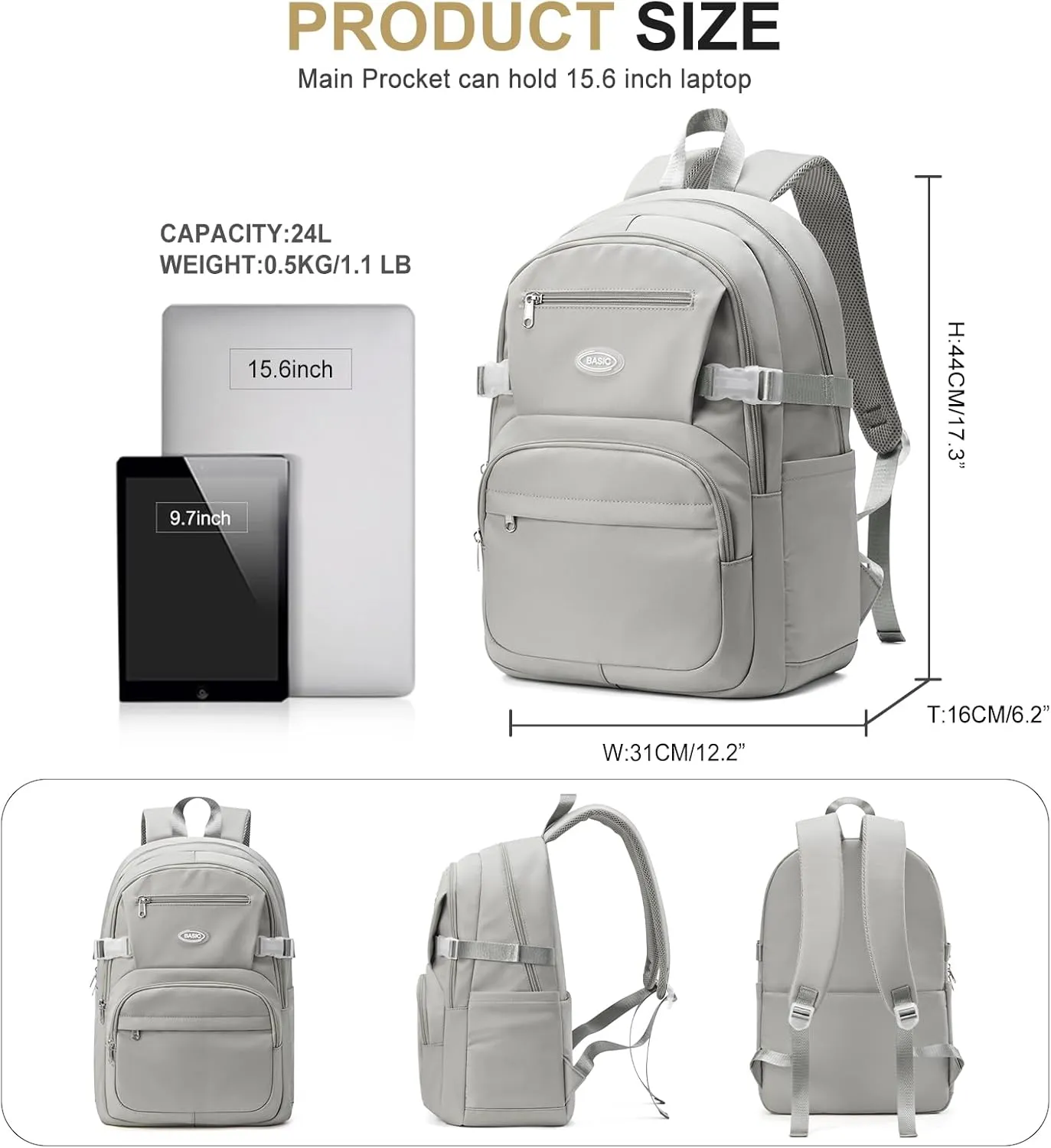 weradar Cute School Backpack For Teens Boys Girls,Simple Middle School Bag,Casual Daypacks Backpack With Lots Of Pockets,Aesthetic College Backpack For Women Men(Grey)