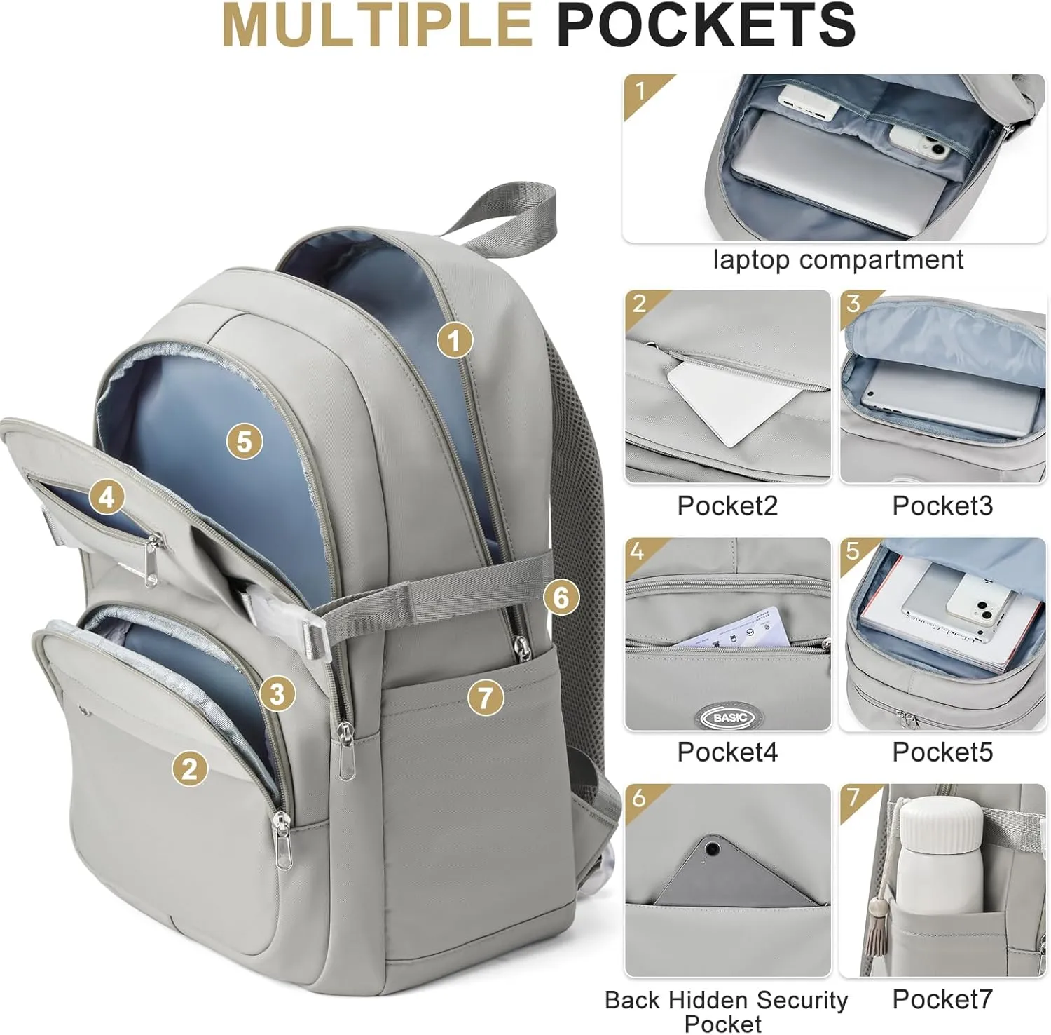 weradar Cute School Backpack For Teens Boys Girls,Simple Middle School Bag,Casual Daypacks Backpack With Lots Of Pockets,Aesthetic College Backpack For Women Men(Grey)