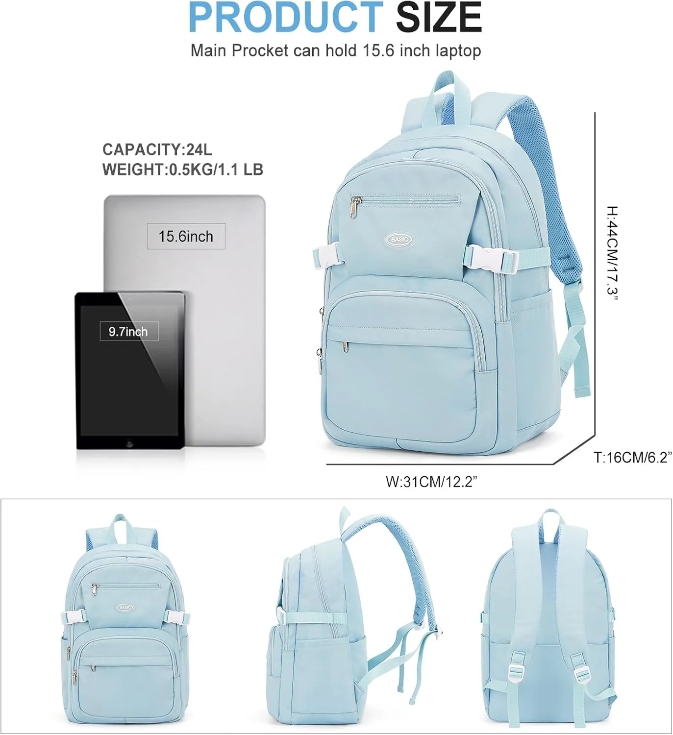 weradar Lightweight School Backpack For Women Men,Waterproof High School Bag,Casual Daypacks Backpack With Lots Of Pockets,Aesthetic College Backpack For Boys Girls(Blue)