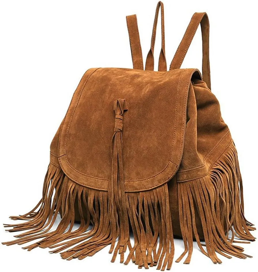 Women Backpack Purse Suede Fringed Tassel Shoulder Bag Fashion PU Leather Travel Bag Daypacks Purse