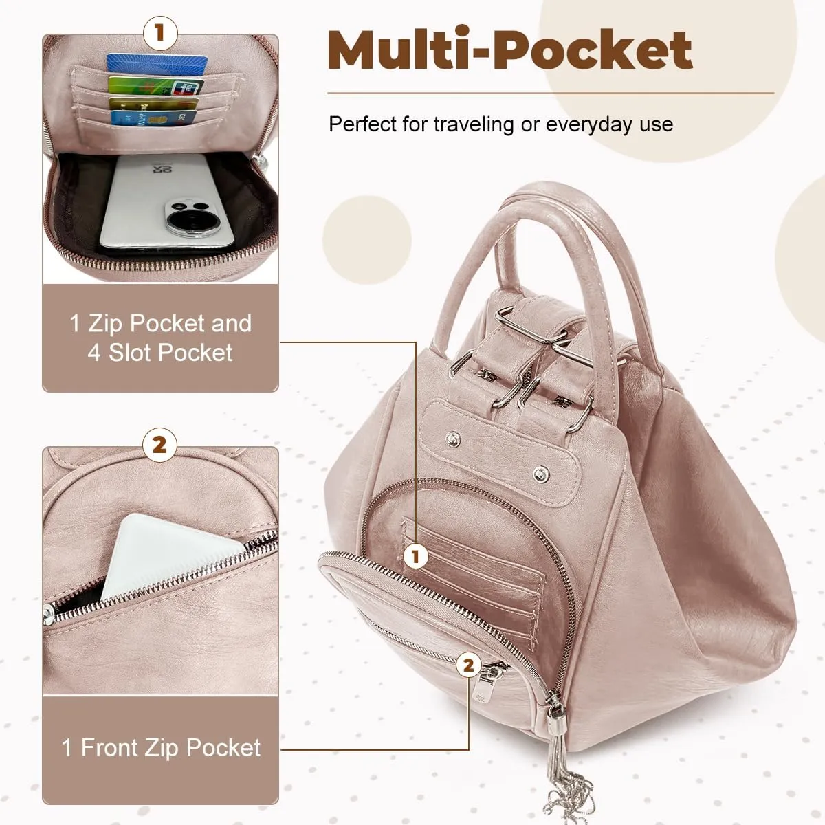 Women Backpacks Purse Leather Bookbag Waterproof Anti-theft Rucksack Convertible Backpack Tote Large Casual Tote Bag Ladies Shoulder Bags with Tassel for Work College Travel Daily Use