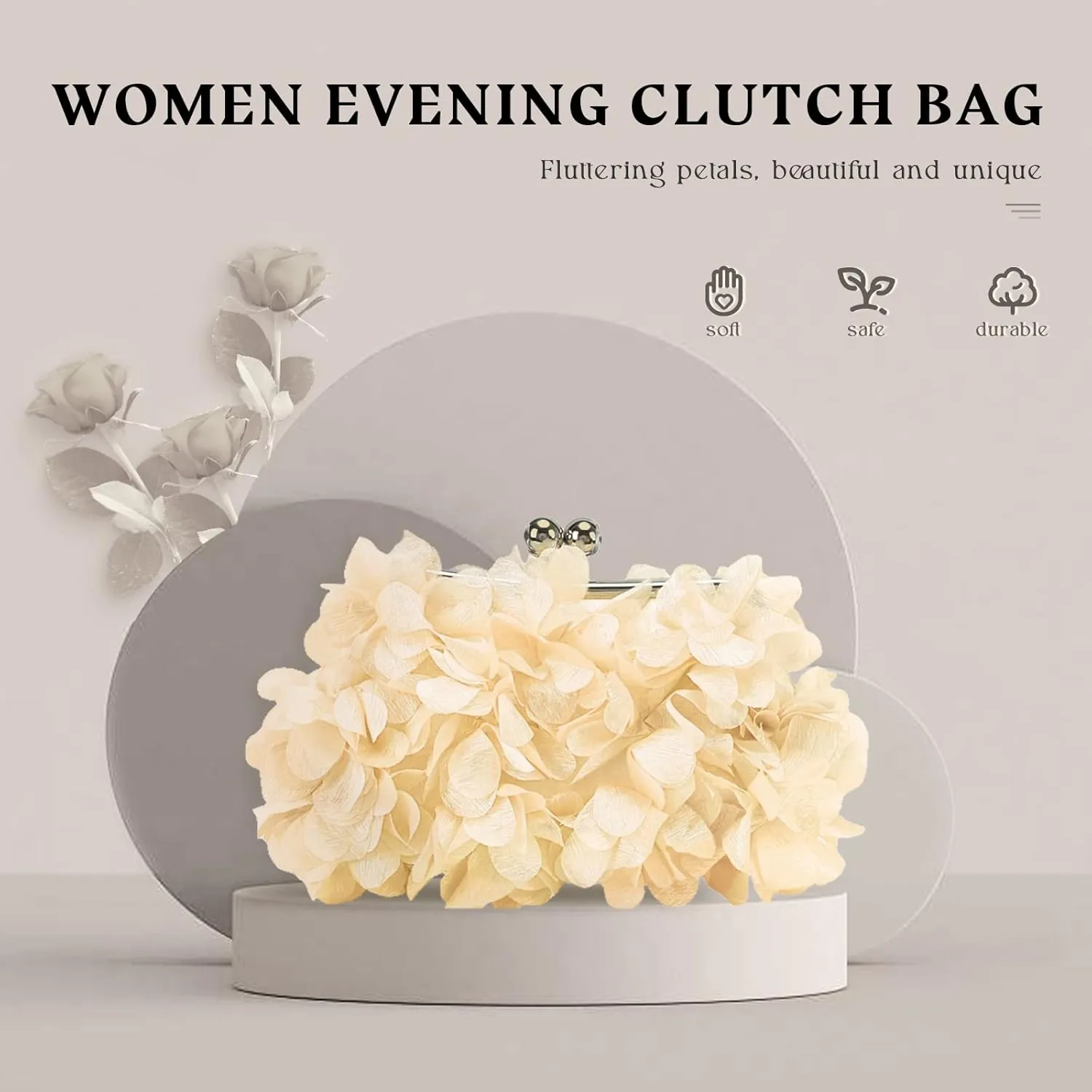 Women Elegant Evening Purse, Small Floral Clutch Bag with Detachable Chain for Wedding, Party, Prom