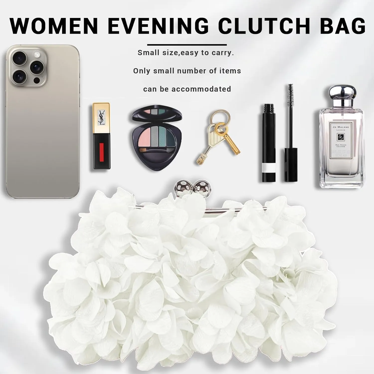 Women Elegant Evening Purse, Small Floral Clutch Bag with Detachable Chain for Wedding, Party, Prom