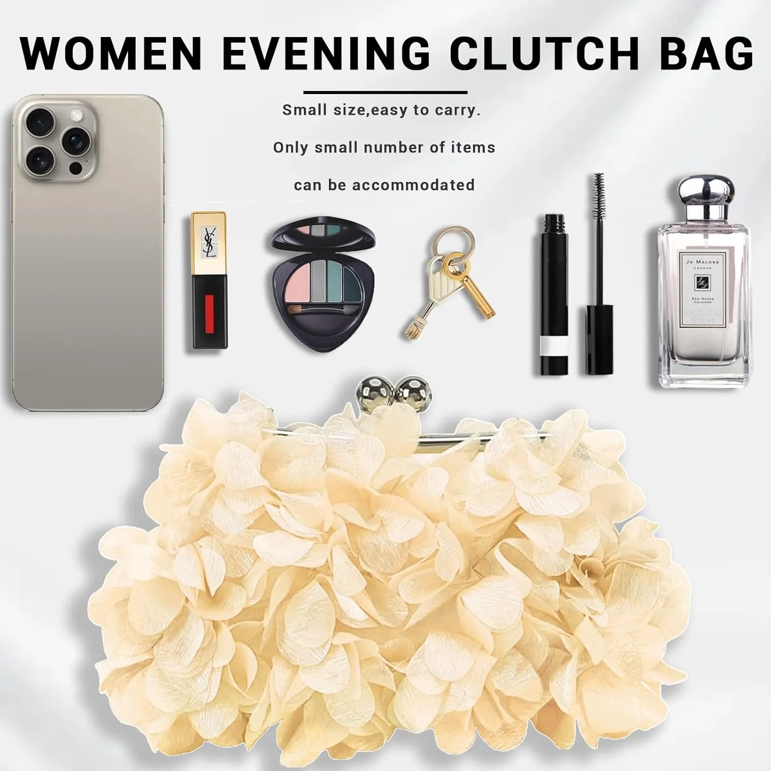 Women Elegant Evening Purse, Small Floral Clutch Bag with Detachable Chain for Wedding, Party, Prom