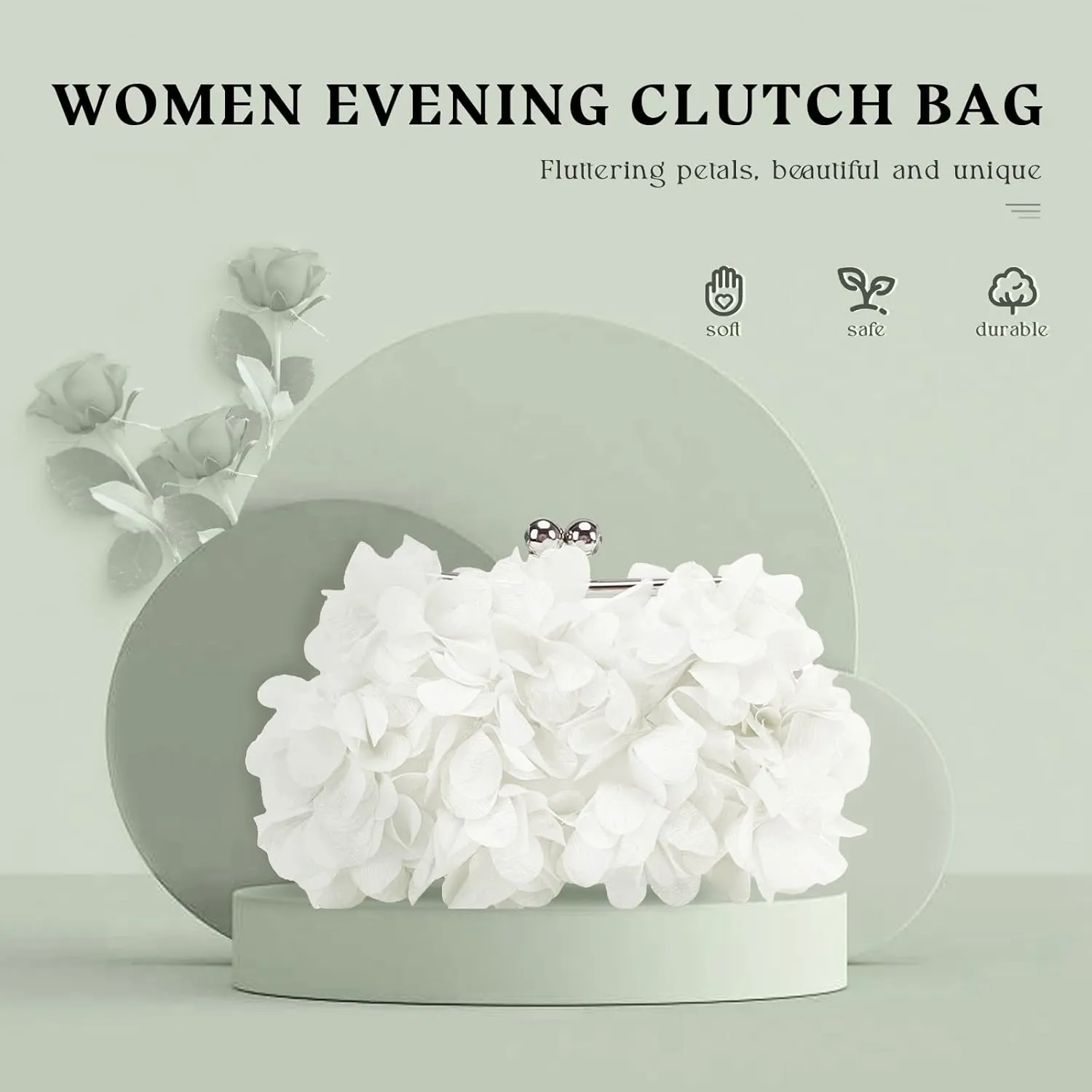 Women Elegant Evening Purse, Small Floral Clutch Bag with Detachable Chain for Wedding, Party, Prom
