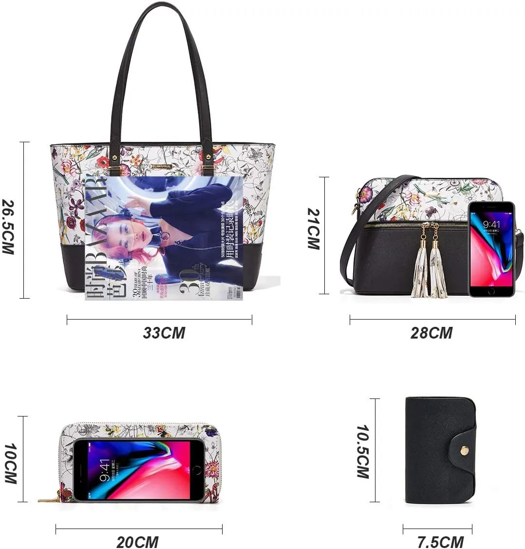 Women Fashion Handbags Wallet Tote Bag Shoulder Bag Top Handle Satchel Purse Set 4pcs