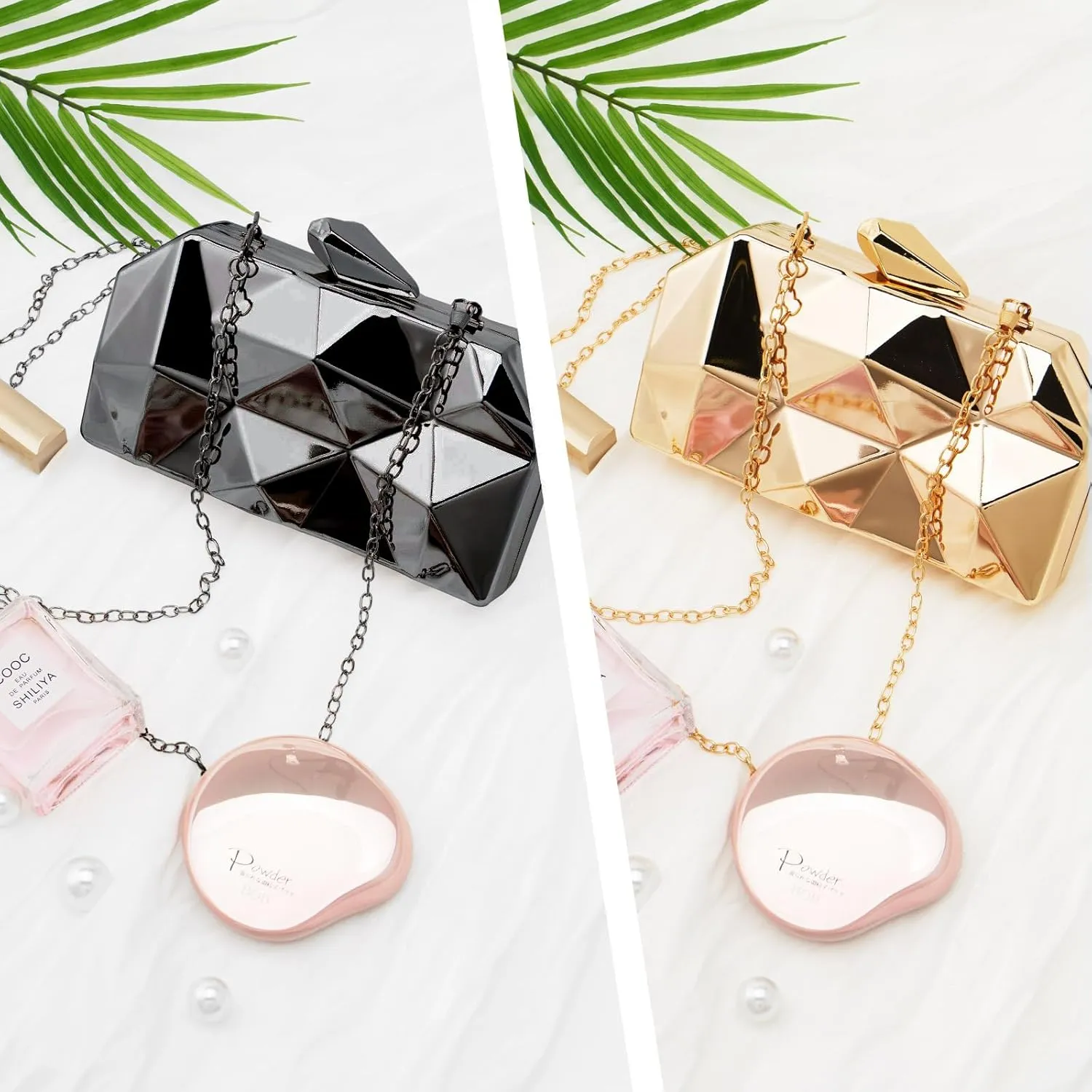 Women Lattice Pattern Metal Evening Clutch Bag,Geometric Evening Clutch Purse Handbag With Chain Strap