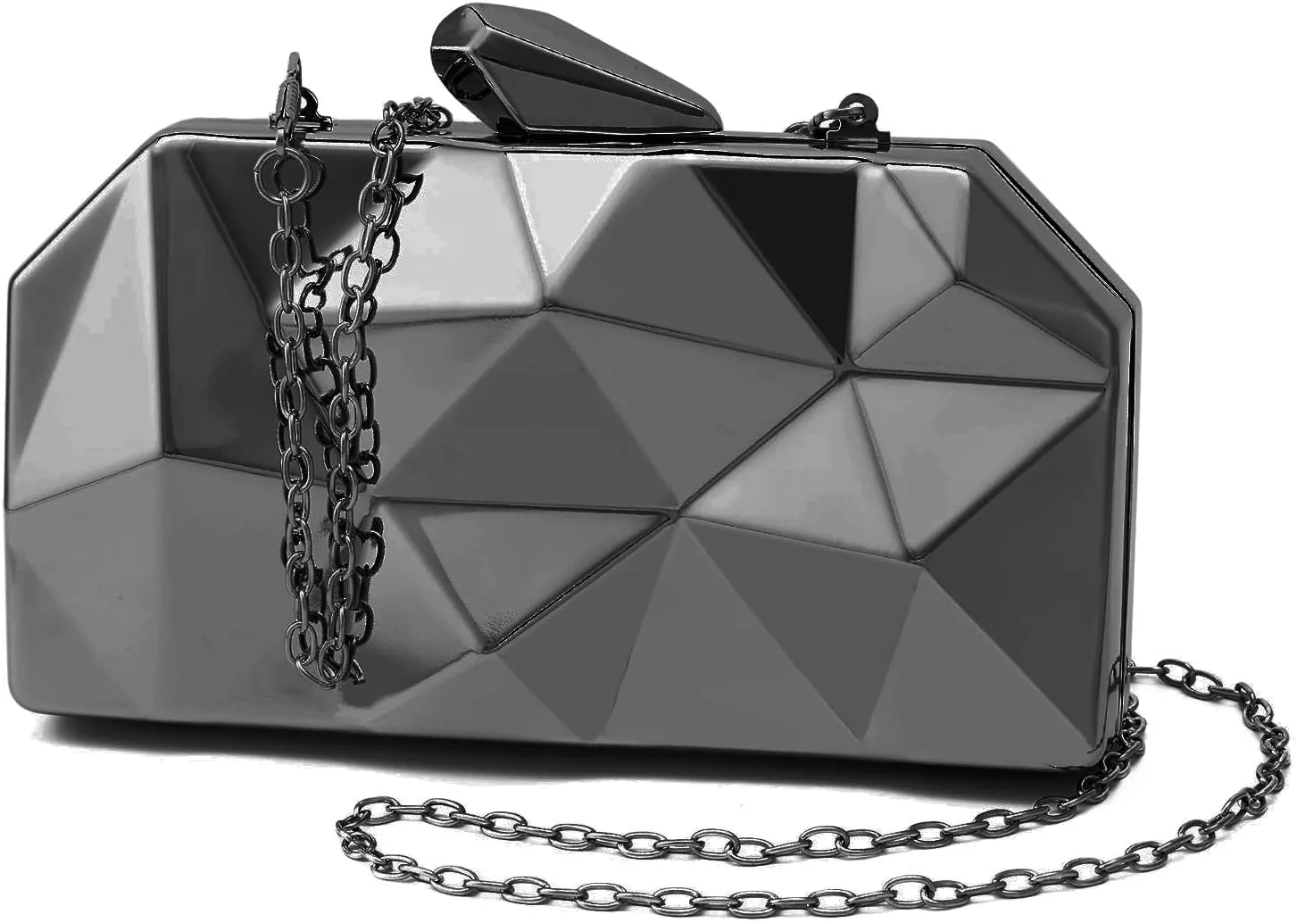 Women Lattice Pattern Metal Evening Clutch Bag,Geometric Evening Clutch Purse Handbag With Chain Strap