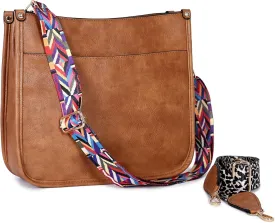 Women Shoulder Crossbody Bag, Vegan Leather Designer Hobo Handbags Purse with 2 Guitar Straps Bucket Satchel Tote Bag