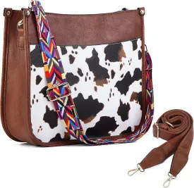 Women Shoulder Crossbody Bag, Vegan Leather Designer Hobo Handbags Purse with 2 Guitar Straps Bucket Satchel Tote Bag
