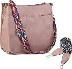 Women Shoulder Crossbody Bag, Vegan Leather Designer Hobo Handbags Purse with 2 Guitar Straps Bucket Satchel Tote Bag