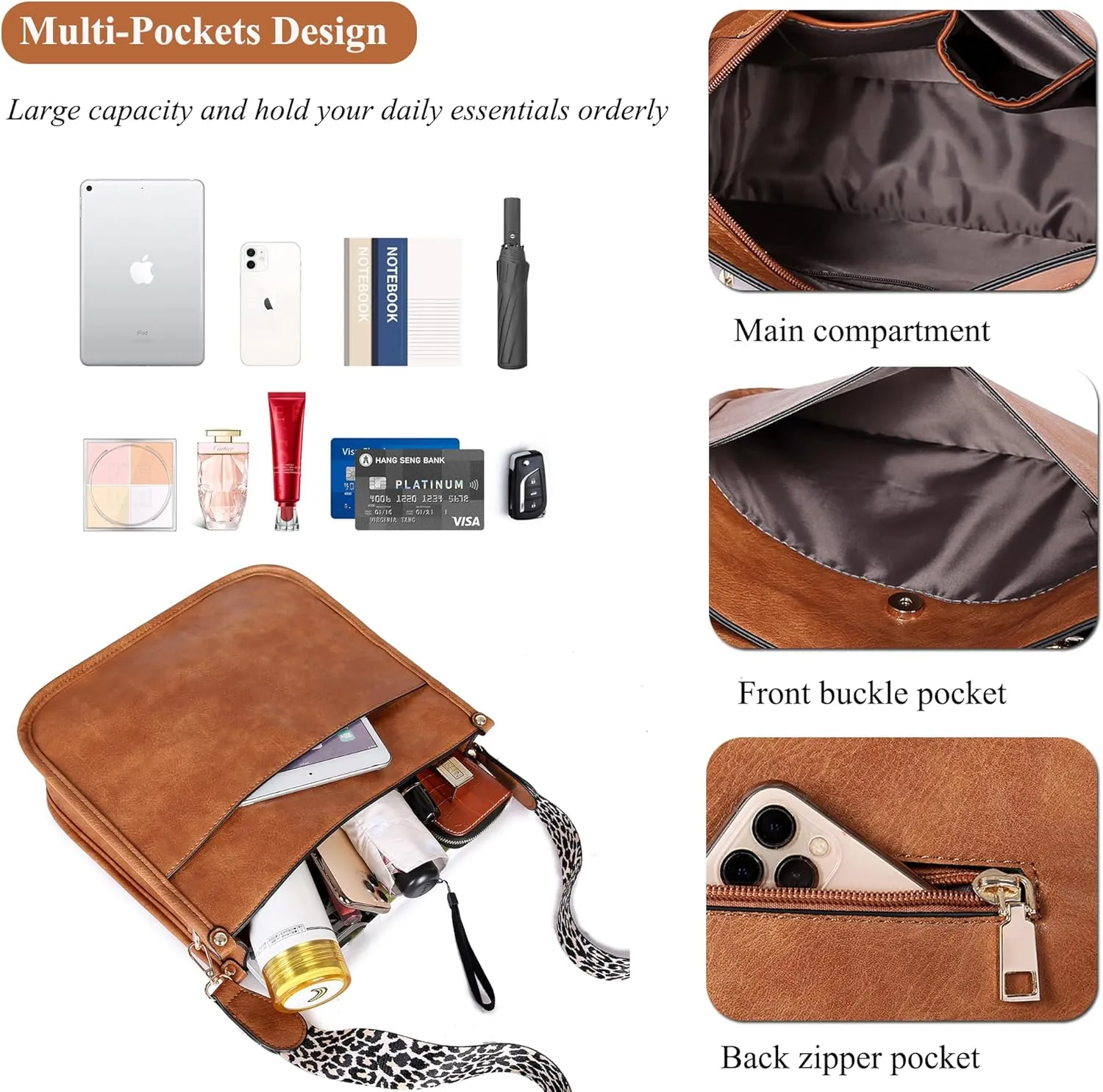 Women Shoulder Crossbody Bag, Vegan Leather Designer Hobo Handbags Purse with 2 Guitar Straps Bucket Satchel Tote Bag