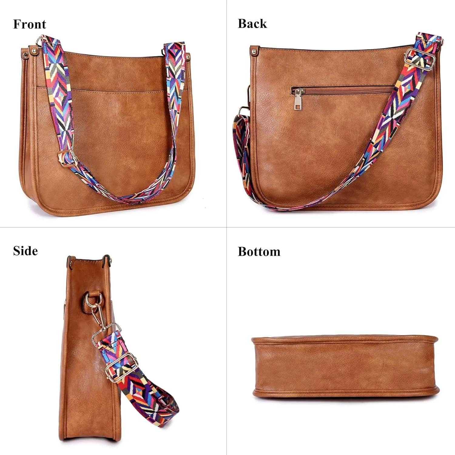 Women Shoulder Crossbody Bag, Vegan Leather Designer Hobo Handbags Purse with 2 Guitar Straps Bucket Satchel Tote Bag
