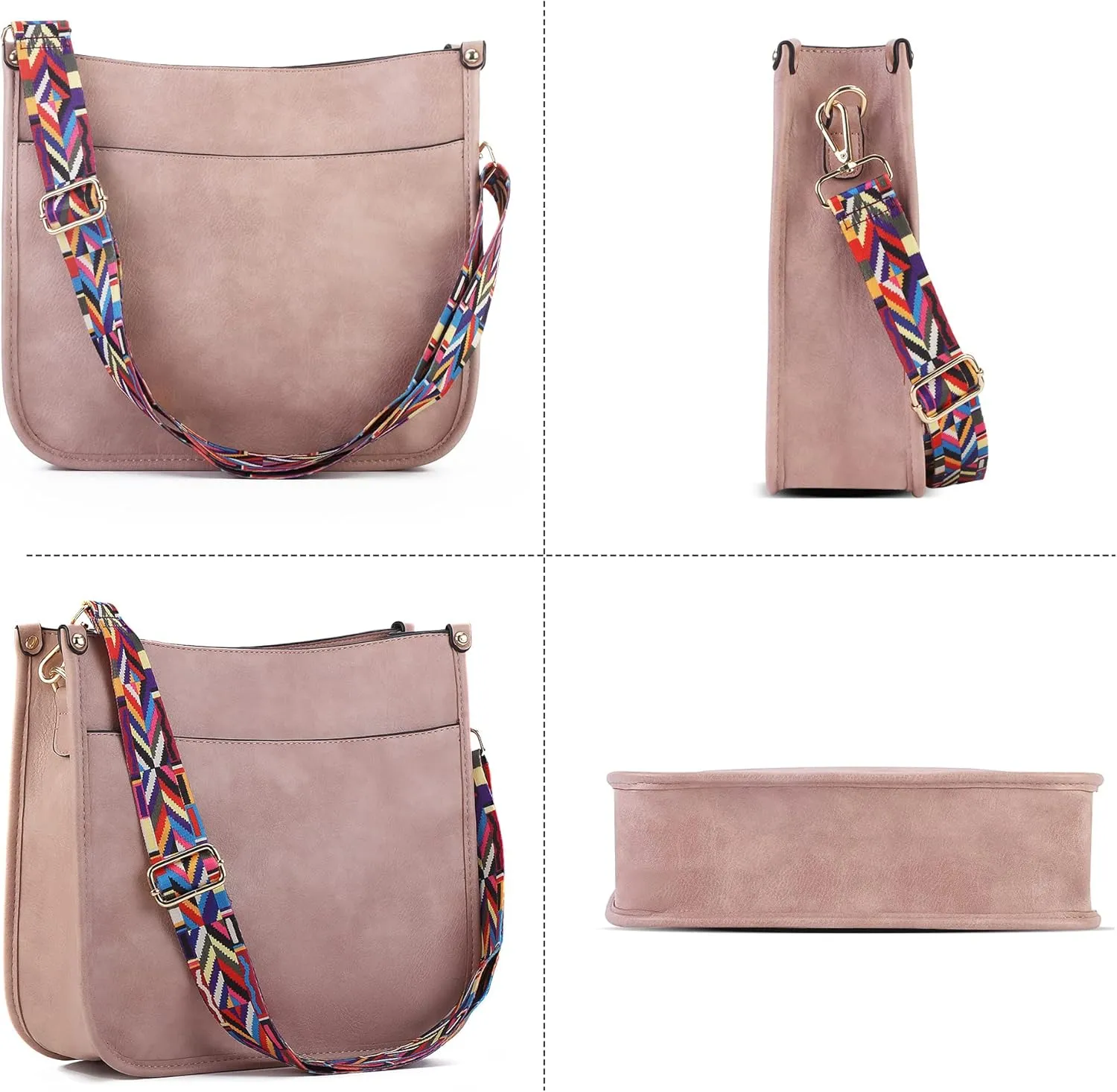 Women Shoulder Crossbody Bag, Vegan Leather Designer Hobo Handbags Purse with 2 Guitar Straps Bucket Satchel Tote Bag