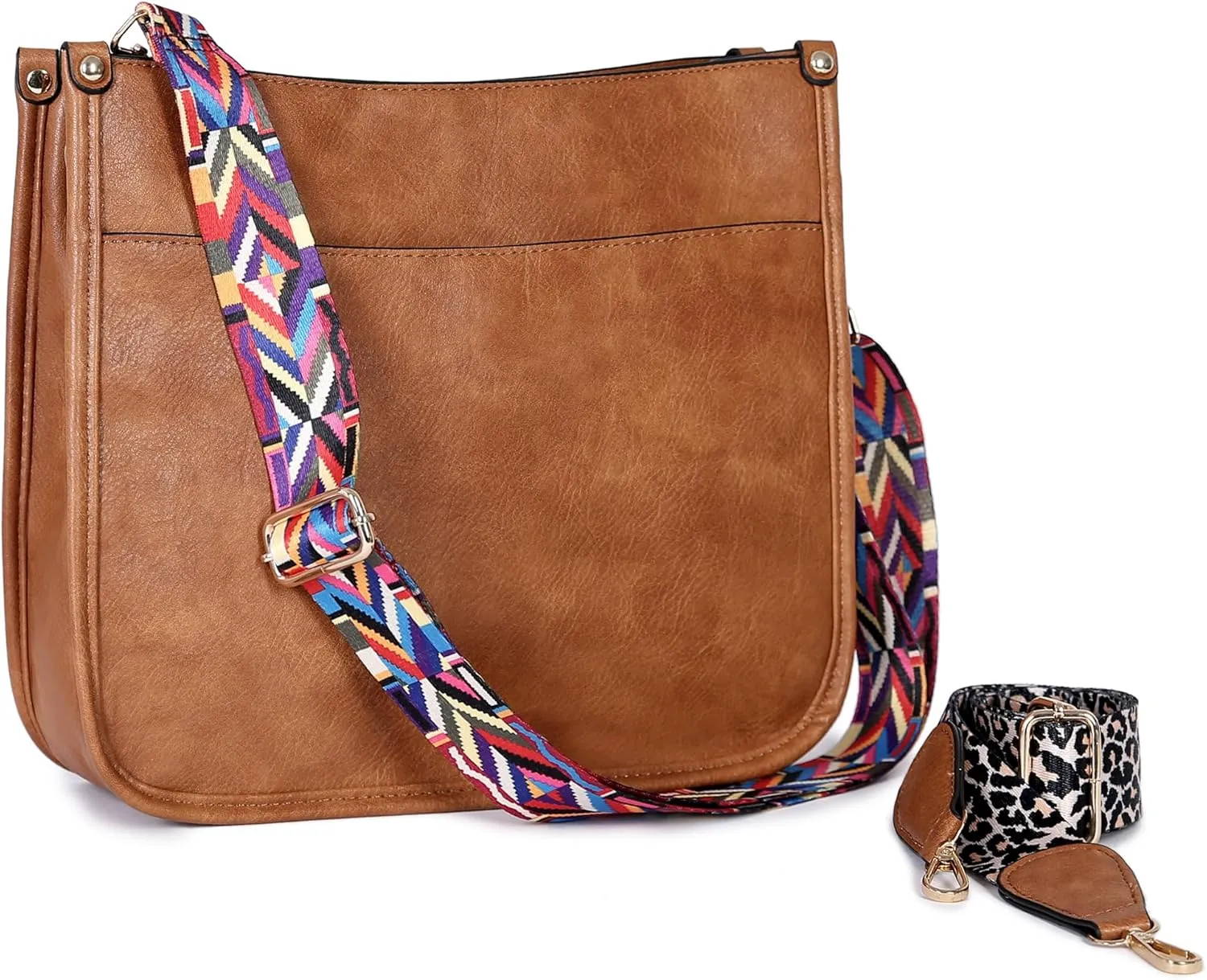 Women Shoulder Crossbody Bag, Vegan Leather Designer Hobo Handbags Purse with 2 Guitar Straps Bucket Satchel Tote Bag
