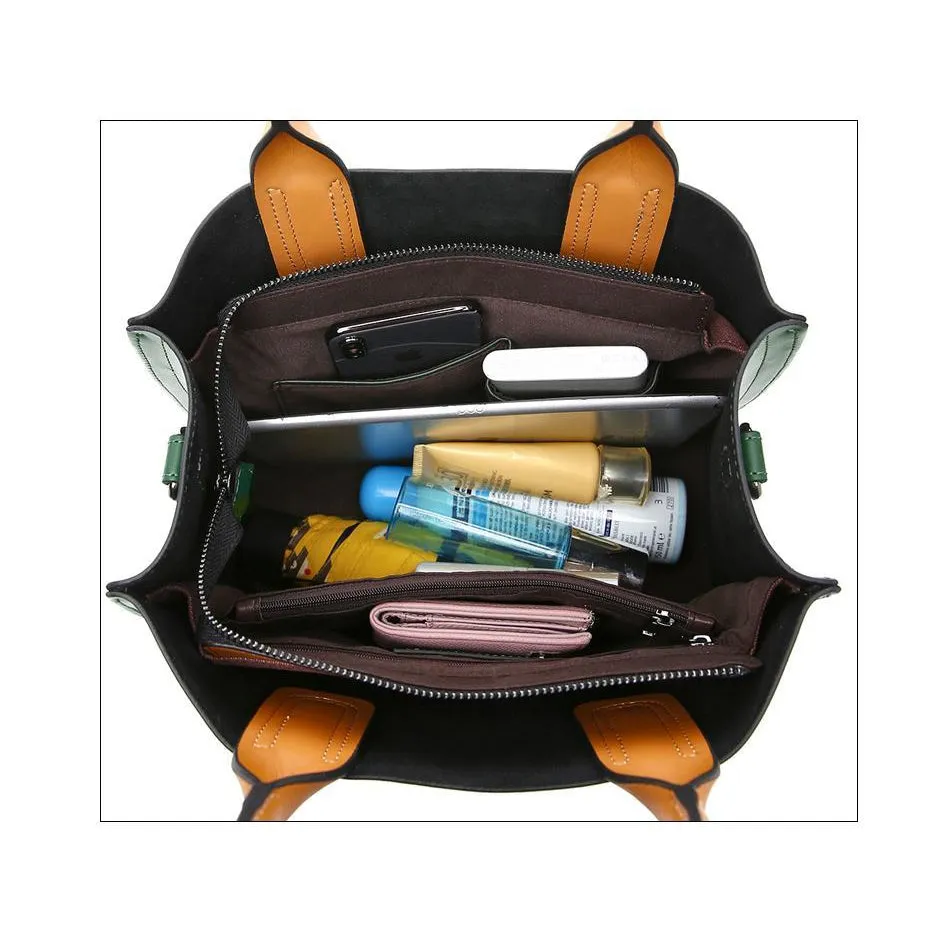 Women Tote Crossbody Messenger Faux-Leather Bag