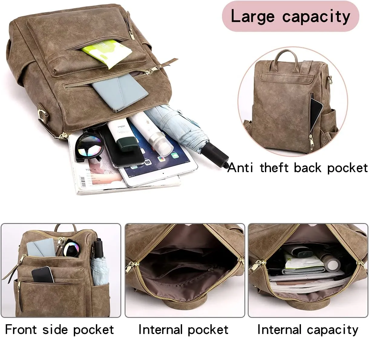 Women's Fashion Backpack Purse Multipurpose Design Convertible Satchel Handbags Shoulder Bag Travel bag