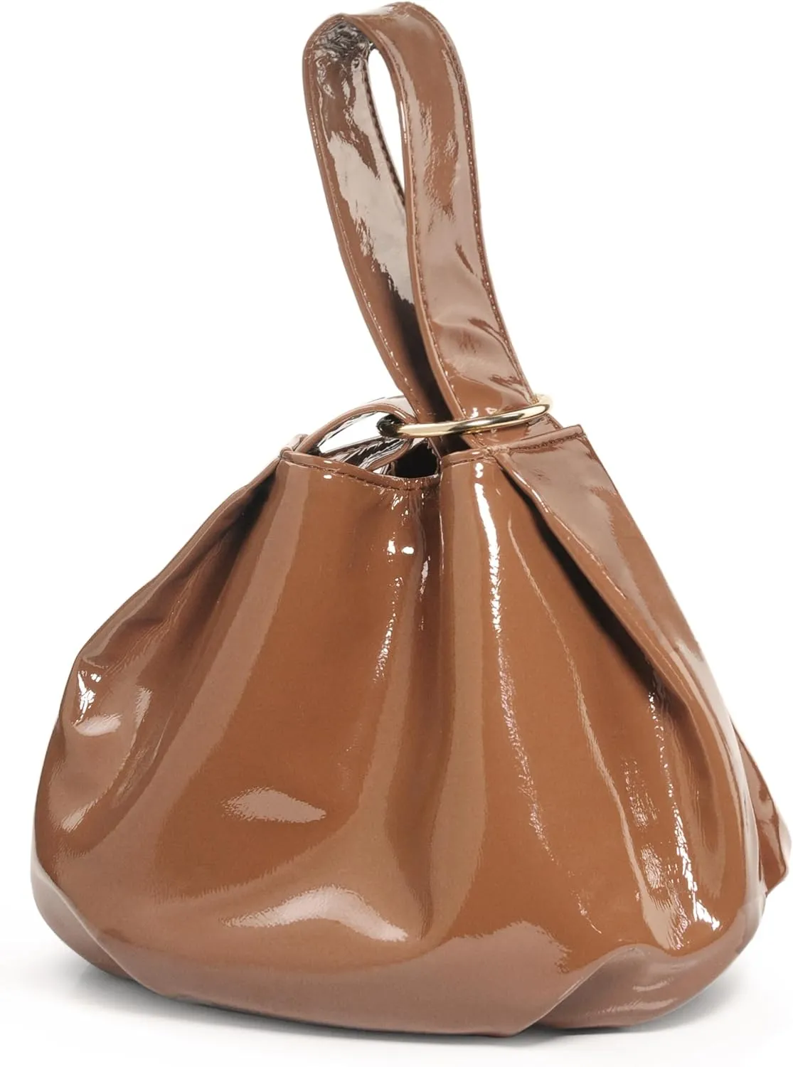 Women's Glossy Clutch Patent Vegan Leather Hobo Top Handle Bag Small Tote
