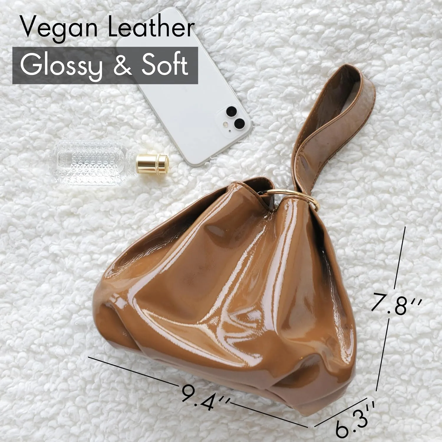 Women's Glossy Clutch Patent Vegan Leather Hobo Top Handle Bag Small Tote