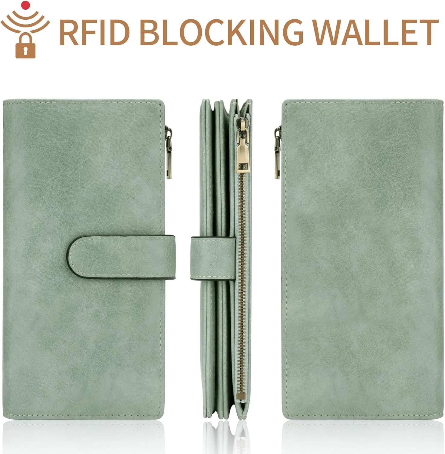 Womens Wallet RFID Blocking Large Capacity Credit Card Holder Long Purses for Women with Wristlet Pocket ID Window