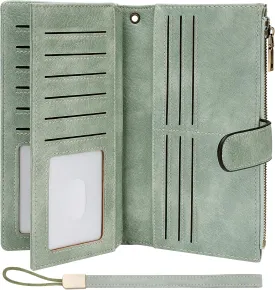 Womens Wallet RFID Blocking Large Capacity Credit Card Holder Long Purses for Women with Wristlet Pocket ID Window