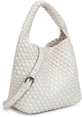 Woven Leather Bags for Women Knoted Women Handbag Designer Shoulder Bucket Purse Handmade Fashion Tote Hobo Bag Small