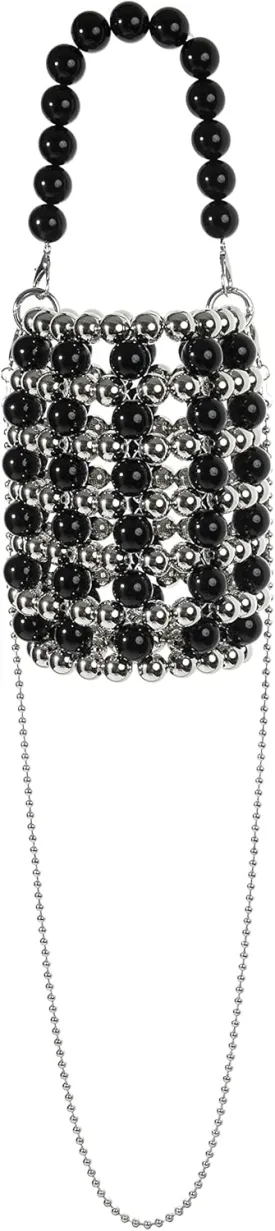 YUSHINY Silver Acrylic Beaded Colored Bucket Evening Handbag with Detachable Strap Chain