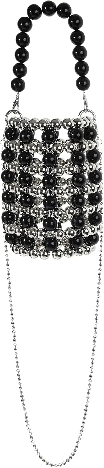 YUSHINY Silver Acrylic Beaded Colored Bucket Evening Handbag with Detachable Strap Chain