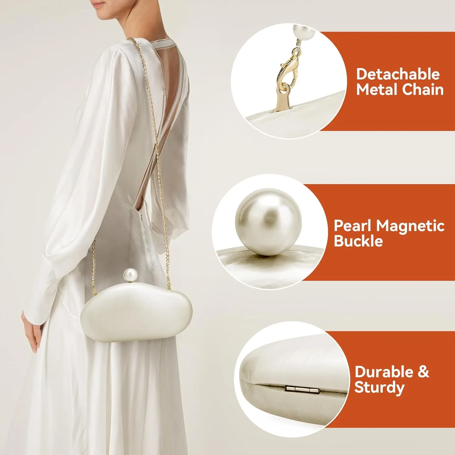 YYW Acrylic Evening Clutch Purses for Women Shell Marble Handbag Shoulder Bag with Pearl for Wedding Party Prom