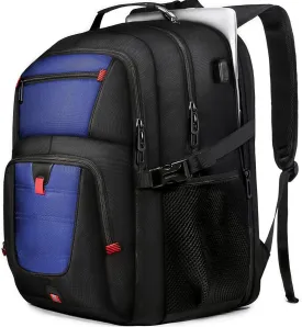Z-MGKISS Large Travel Backpack for Men, TSA Flight Approved Business Backpack, USB Computer Bagpack Fits 17.3 Inch Laptop, Daypack Weekender Bag for Teacher College Work, Blue