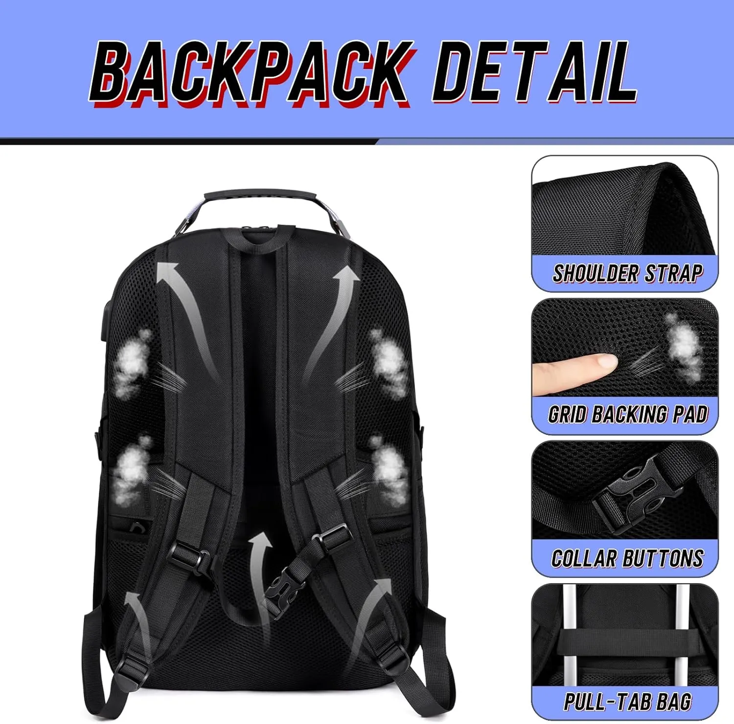 Z-MGKISS Large Travel Backpack for Men, TSA Flight Approved Business Backpack, USB Computer Bagpack Fits 17.3 Inch Laptop, Daypack Weekender Bag for Teacher College Work, Blue