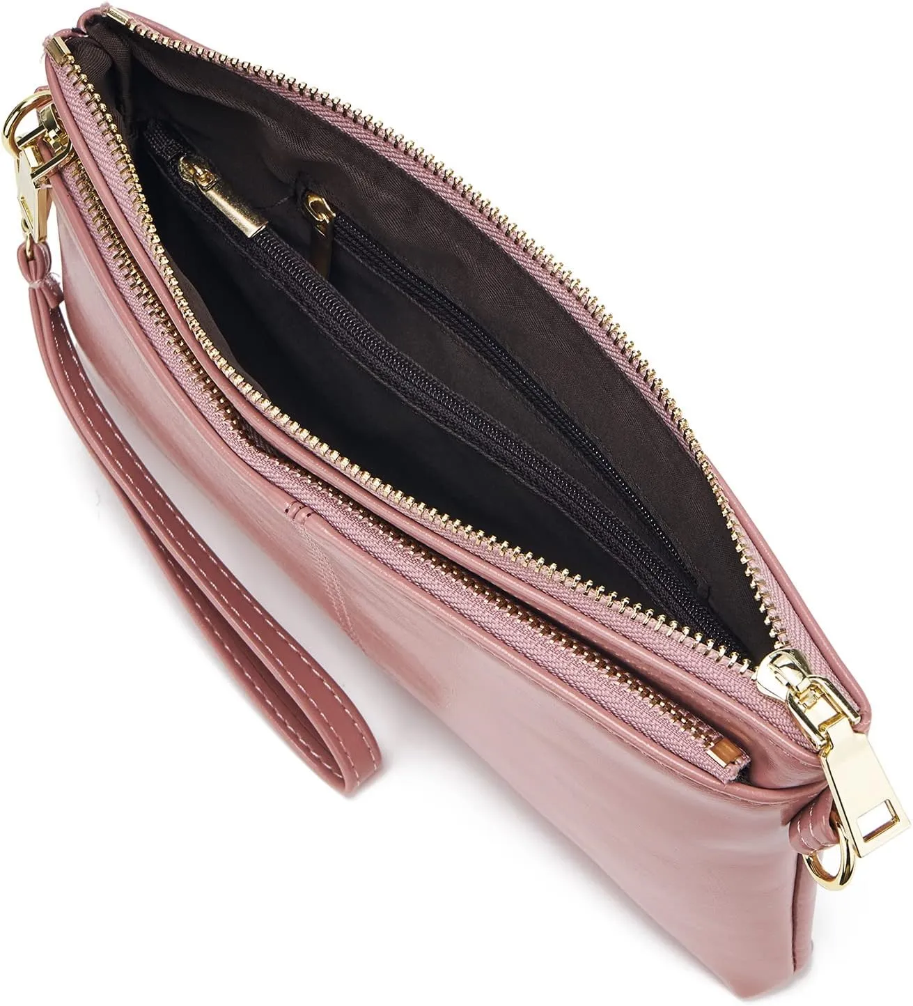 ZOOEASS Triple Zip Small Crossbody Bag Lightweight Purses Vegan Leather Wristlet Clutch, Includes Adjustable Shoulder