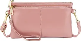 ZOOEASS Triple Zip Small Crossbody Bag Lightweight Purses Vegan Leather Wristlet Clutch, Includes Adjustable Shoulder