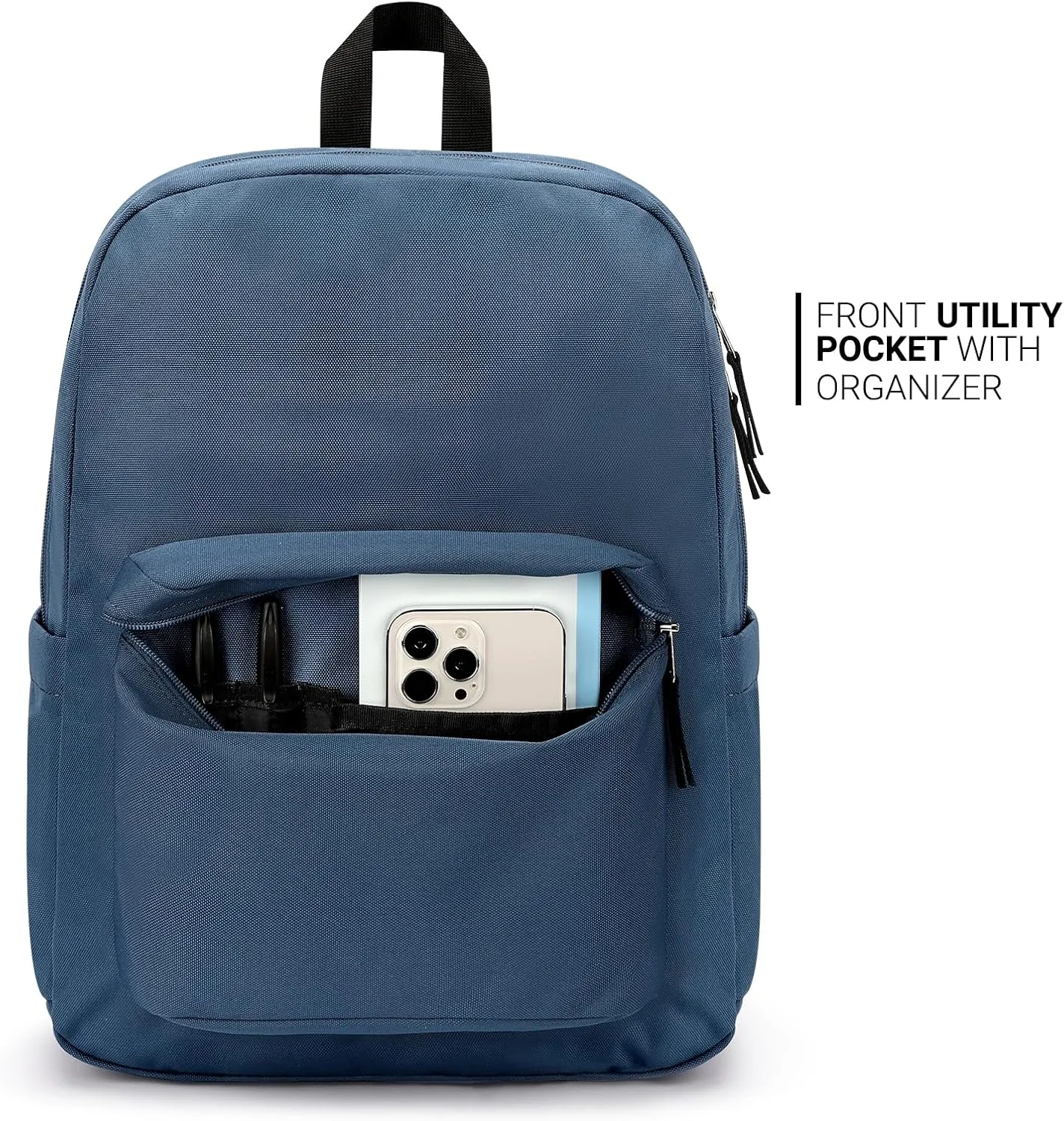 ZORFIN Basic Backpack for School Work Travel: Water Resistant Backpacks for Men and Women - Lightweight Bookbag for Girls and Boys - Navy